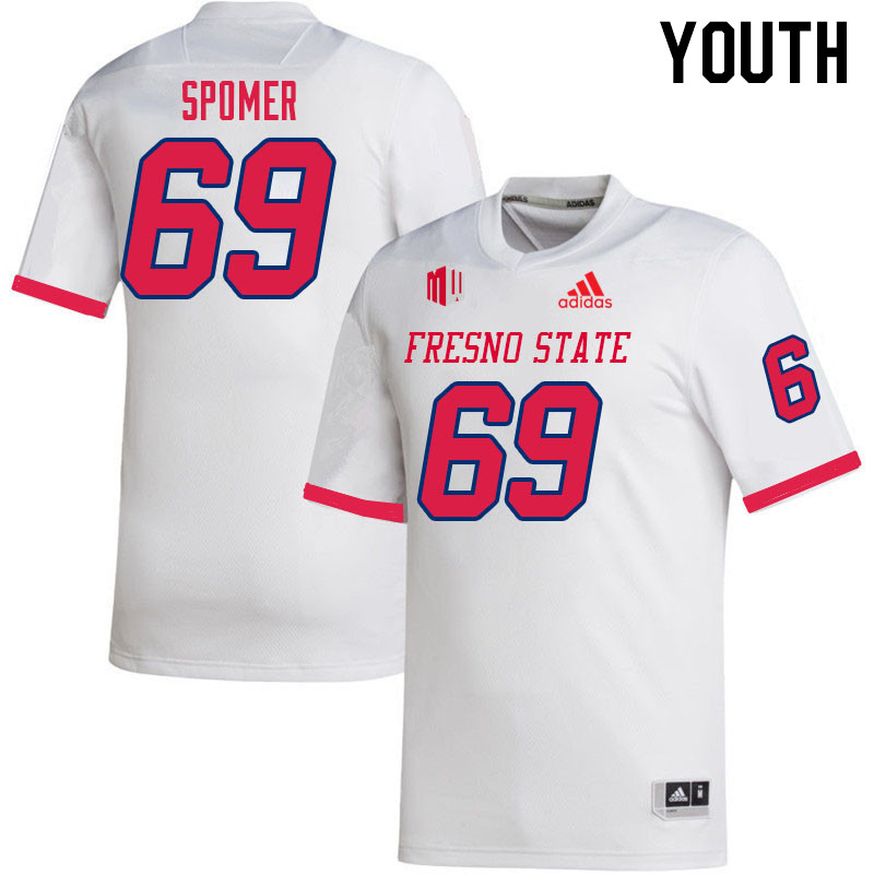 Youth #69 Jacob Spomer Fresno State Bulldogs College Football Jerseys Sale-White - Click Image to Close
